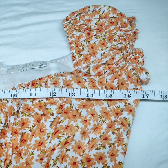 O. Vianca Orange Ditsy Floral Puff Sleeve Romantic Romper Playsuit Small - Picture 10 of 15